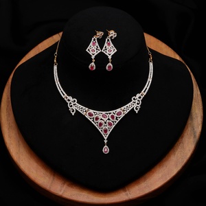 Vintage Engagement <b>Ruby</b> CZ Bridal <b>Necklace</b> 22K Gold Plated Statement Red Cubic Zirconia Wedding Jewelry - Product Image 1