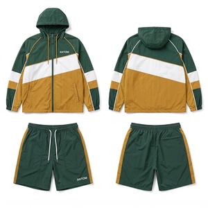 Conjunto de Chaqueta Cortavientos con Bloques de Color para Hombre, Chaqueta con Cierre y Pantalones Cortos, Ropa Deportiva, Ropa de Gimnasio, Ropa Casual Activa, Conjunto de Dos Piezas - Product Image 4