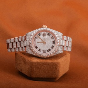 Luxury VVS Moissanite Diamond <b>Watch</b> Rose Gold Fully Iced Out Round Case Day Date Calendar Window President Link Band <b>watch</b> - Product Image 1