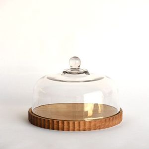 Glass Dome <b>Cake</b> <b>Stand</b> with Wooden Base Hemisphere Shape Reusable Dessert Display Cover for Cupcakes Pastries Small <b>Cakes</b> Bread - Product Image 3