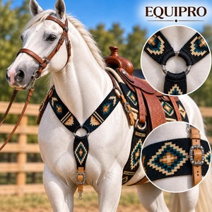 EQUIPRO Ensemble de harnais et de collier de poitrine pour cheval, violet perlé, motif diamant, en laine et cuir, avec boucles à conchos, modèle personnalisable, autres conceptions, fabriqué Uttar - Product Image 3