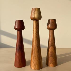 Juego de Portavelas de Madera Tallado a Mano, Ecológico, con Forma de Diamante, Decoración Rústica Estilo Granja, para Velas de Pilar - Product Image 3