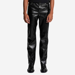 Customized Top Design High Quality <b>Men</b> Leather Pants Custom Made Genuine Lambskin Leather Canvas Straight Mid Button Fly - Product Image 1