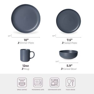 Set di Stoviglie in Gres da 12 Pezzi, Adatto per Microonde e Lavastoviglie, Piatti e Ciotole Non Tossici con Tazze, Design Impilabile - Product Image 3