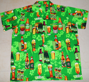 Venta al por Mayor de Camisas Hawaianas para Adolescentes y Adultos, Antiarrugas, de Popelina, con Diseño de Botella de Cerveza, Estampado Personalizado, Verano, 100% Poliéster, India - Product Image 1