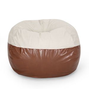Maxi 5 piedi bicolore sacco divano Beige e caffè marrone tessuto ed ecopelle con Design arrotondato - Product Image 1