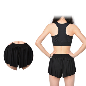 Soutien-gorge de sport noir pour femme avec fermeture élastique à taille mi-haute, short fluide en spandex respirant imprimé pour le yoga et l'entraînement en salle de sport - Product Image 4