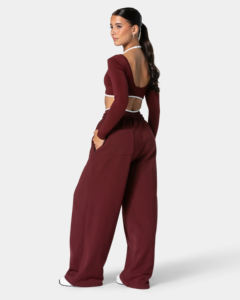 Pantalones Deportivos de Mujer para Invierno, Estilo Urbano, 100% Algodón, Corte Holgado, Cintura Media, Color Borgoña - Product Image 3