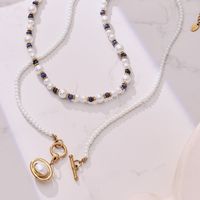 Collier de perles en gros, collier avec pendentif en acier inoxydable doré pour femmes
