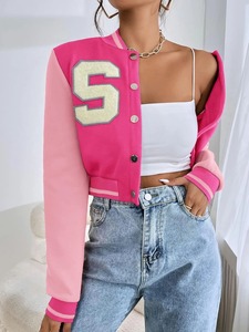 Custom Women's Cropped Varsity Jacket Printed <b>Wool</b> Waterproof <b>Quilted</b> University College Style Fashionable Autumn Season - Product Image 5