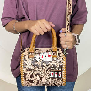 Bolsos de Viaje de Cuero Genuino Hechos a Mano con Diseño Floral Casino Jackpot 777, Precio de Fábrica al por Mayor - Product Image 2