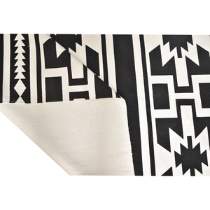 Alfombra Tejida a Mano de Lana con Diseño Geométrico del Suroeste, Color Negro Marfil, Estilo Tribal Azteca Boho con Flecos, Decoración para Sala de Estar - Product Image 2