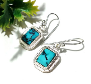 Boucles d'oreilles pendantes en argent sterling 925 avec pierre précieuse turquoise naturelle, faites à la main, bijoux bohèmes bleus, cadeau pour femme, fête - Product Image 5