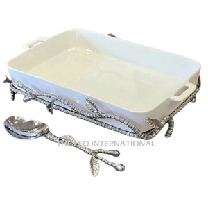 Magnifiques poignées dorées créatives, design de branche feuillue avec émail blanc fantaisie, plateau de service en métal de forme ovale, fait main, paires de 2 - Product Image 5