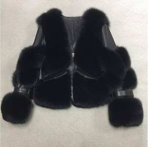 Manteau d'hiver en fausse fourrure Nesta Sports 2021 pour femme, veste de moto en fausse fourrure de renard avec garniture en cuir, vêtement d'extérieur chaud et tendance - Product Image 1