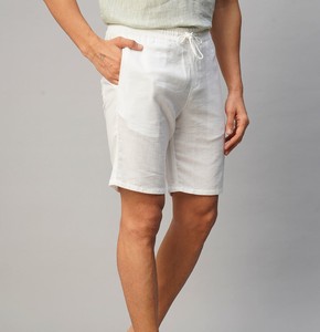 <b>Men's</b> <b>White</b> Cotton <b>Linen</b> Regular Fit <b>Shorts</b> - Product Image 3