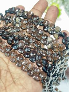 Cuentas facetadas de cuarzo ahumado natural AAA en forma de corazón, tamaño 6-7 mm aprox. Cadena de 8 Pulgadas - Product Image 4