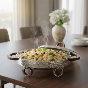 Recipiente Ovalado de Acero Inoxidable de Lujo, Duradero y Antiadherente, con Tapa de Vidrio y Asa de Madera, para Mantener la Comida Caliente en Buffets y Servicios de Catering - Product Image 4