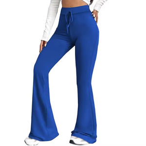 กางเกงขาบานเอวกลางสำหรับผู้หญิง ผ้าเนื้อเบา ยืดหยุ่นได้ ใส่สบายในฤดูใบไม้ร่วง ทรงปกติ ความยาวเต็มตัว - Product Image 4