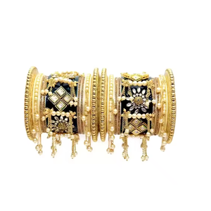 <b>Red</b> Gold Beaded <b>Ribbon</b> Bangles Set With Pearl Jhumkas Women's Fashion Jewelry Accessories - Product Image 2