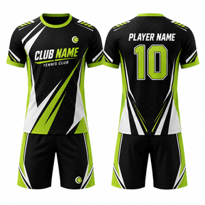Kit de tennis personnalisé pour homme, sublimation, imprimé color block, séchage rapide, respirant, col en V, manches courtes, taille élastique, polyester tricoté - Product Image 1