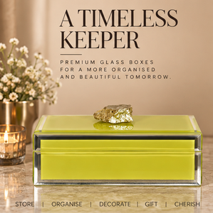 Lime Green Glass Jewelry Storage Box with Natural Stone Accent <b>Gold</b> Edging Glossy Finish Soft Lining Decorative Keepsake - Product Image 4