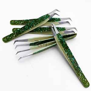 Pince à cils RMI de qualité supérieure, pointe diamant, pointe argentée et poignée plane recouverte de papier vert, fournitures durables pour cils - Product Image 4