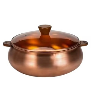 Juego de ollas de cobre con tapa, diseño vintage, olla de metal martillado a mano para estufas de gas e inducción, duradera, apta para horno hasta 525°F. - Product Image 3