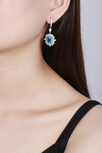 Luxury Women's Drop <b>Earrings</b> 925 Silver Rhodium Plated Crystal <b>Emerald</b> Cut Flower Design Wedding Jewelry - Product Image 5