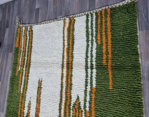 Hand Knotted Moroccan Green White Wool Eco-Friendly Anti-Slip Area Rug Fringe Geometric Pattern for Living Room Kids Office - Product Image 1