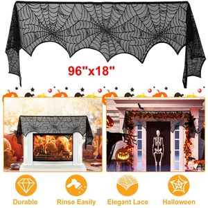 Sciarpa Decorativa per Caminetto di Halloween 96x18 Pollici, Design con Ragnatela e Pipistrelli in Pizzo Nero, Leggera e Resistente per Decorazioni - Product Image 5