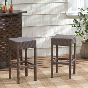 Set di 2 sgabelli da bar senza schienale in rattan PE marrone scuro per esterni, comode sedie - Product Image 6