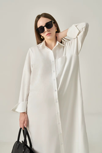 Robes d'été amples et décontractées en polyester et coton rayé, col rabattu, taille souple, manches classiques, respirantes, style minimaliste - Product Image 4