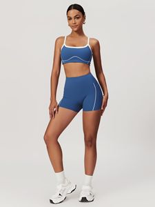 Conjunto de Yoga sin Costuras de 2 Piezas, Top Corto de Cintura Alta y Pantalones Cortos, Color Sólido, Espalda Cruzada, Ropa Deportiva para Mujer - Product Image 3