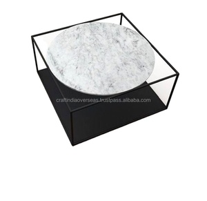Table carrée avec marbre rond pour hôtel Commodités Lumière Luxe Tendance Cadre en métal Dessus en marbre Table Meilleure qualité Meubles faits à la main - Product Image 3
