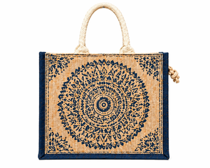 Sac fourre-tout en jute imprimé mandala, écologique, réutilisable, sac de courses, design ethnique indien, logo personnalisé, sac de transport - Product Image 5