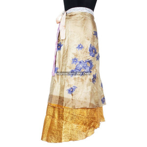 Buy Silk Wrap Around Dress in USA Buying Vintage Silk Sari Tilda Beach Wrap <b>Skirts</b> <b>Boho</b> Stylish Multi Color Summer Wear comfort - Product Image 2