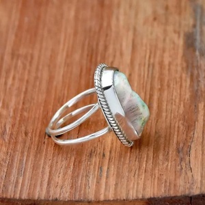 Handmade Raw <b>Opal</b> Double Band <b>Ring</b> 925 Sterling <b>Silver</b> Boho Filigree Statement Jewelry for Women - Product Image 2