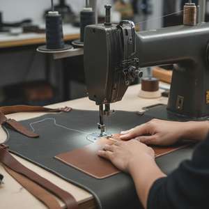 Tablier en cuir moderne avec surpiqûres contrastées, vêtement de travail de qualité professionnelle pour chefs et designers innovants LPN-0246 - Product Image 6