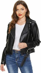 Oversized <b>Black</b> Leather Jacket Women Girls Leather Biker Jacket Bomber Women's Casual <b>Windbreaker</b> Zipper Coat Jackets - Product Image 5