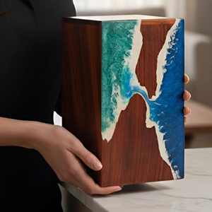 Handmade Teak Wood Cremation Urn Personalized <b>Memorial</b> Wooden Ash <b>Box</b> Classic Cherry Wood Adult Urn by AYAANS - Product Image 1