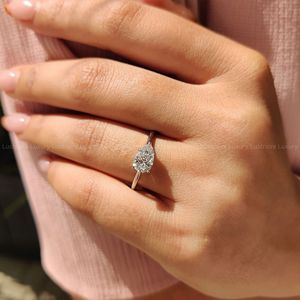 Bague en diamant taille poire 1,00 à 2,00 carats, couleur E, pureté VS, sertissage est-ouest, en argent 925, bijoux fins pour femme, fiançailles, mariage - Product Image 4