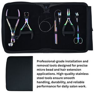 Hair Extension Tools Kit Microbeads Crimping Remover Plier Hook Loop Wire Tape In Plier Scissor <b>Parting</b> Finger Rexine Case - Product Image 6