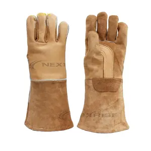 棕色长袖牛皮分体式皮革焊接安全手套-皮革焊接手套工业PPE工作手套