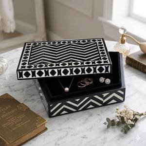 Modern Rectangular Jewelry Box With Orange White Inlay Pattern Lids Storage <b>Case</b> - Product Image 3