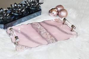 Elegante Bandeja Rectangular de Resina Epoxi Rosa con Patrón Floral Vertical Art Deco, Multifuncional y Táctil - Product Image 2