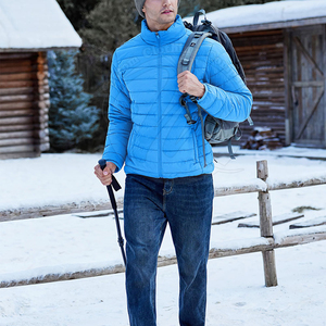 Veste matelassée bleue pour homme, col montant, coupe-vent, rembourrage en polyester, fermeture éclair, manteau d'hiver décontracté, coupe régulière - Product Image 5
