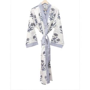 Robe de chambre kimono traditionnelle indienne en coton, col en V, longue, à manches longues, respirante, imprimée à la main, pour femme - Product Image 5