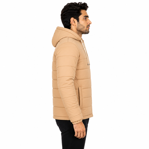 Chaqueta Acolchada con Capucha para Hombre, Color Beige, Cierre Frontal con Cremallera, Casual, Resistente al Viento, Cálida, Material Premium, Ropa de Invierno - Product Image 4