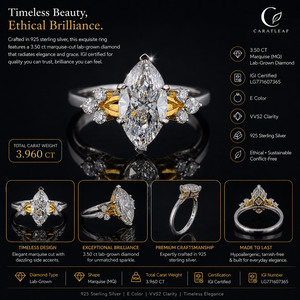 Anillo de Lujo con Diamante Cultivado en Laboratorio, Corte Marquesa, Oro Amarillo de 14 Quilates, Chapado en Rodio, Certificado IGI, para Compromiso, Boda - Product Image 1
